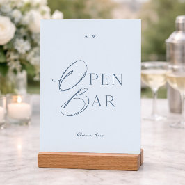 Invitación Letrero de Bar Abierto de Boda en Azul Polvoriento