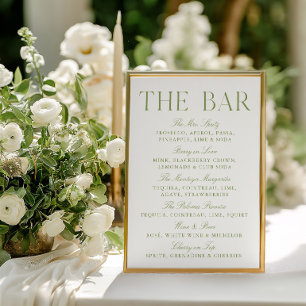 Invitación Letrero de Bar de Boda Elegante Verde Salvia y Bla