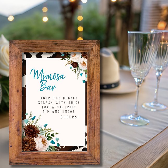 Invitación Letrero de Bar Mimosa Turquesa de Flores Silvestre (Western Boho Wildflowers Turquoise Mimosa Bar Sign)