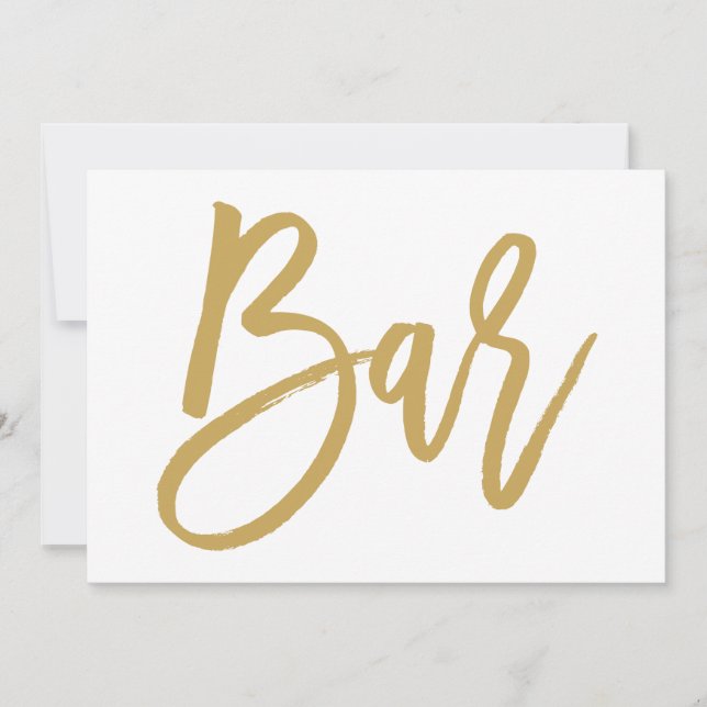 Invitación Letrero de barra de boda dorado con letras a mano  (Anverso)