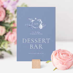 Invitación Letrero de barra de postres florales azul polvorie