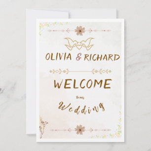 Invitación Letrero de Bienvenida de Boda con Flores Personali