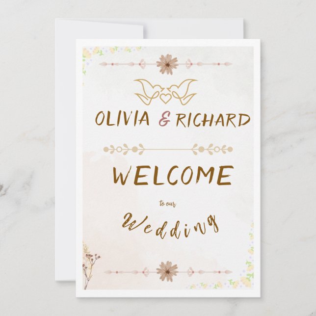 Invitación Letrero de Bienvenida de Boda con Flores Personali (Anverso)