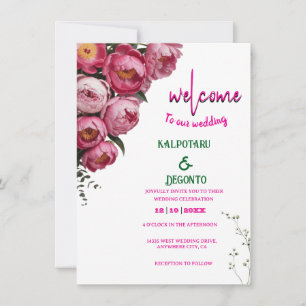 Invitación Letrero de bienvenida de boda floral rosa elegante
