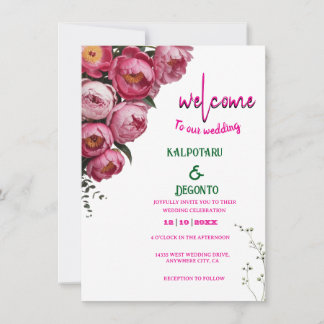Invitación Letrero de bienvenida de boda floral rosa elegante