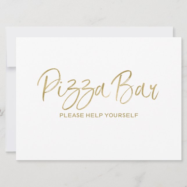 Invitación Letrero de Boda "Bar de Pizza" | Dorado con Estilo (Anverso)