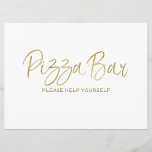 Invitación Letrero de Boda "Bar de Pizza"   Dorado con Estilo