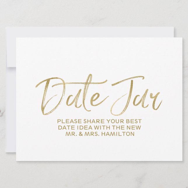 Invitación Letrero de Boda Date Jar | Estilo Dorado con Letra (Anverso)