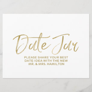 Invitación Letrero de Boda Date Jar   Estilo Dorado con Letra