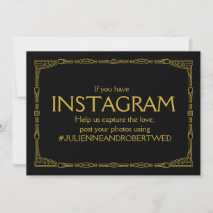 Invitación Letrero de Boda "Hashtag de Instagram" Dorado Art 