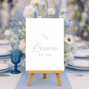 Invitación Letrero de boda "Reservado" azul polvoriento elega