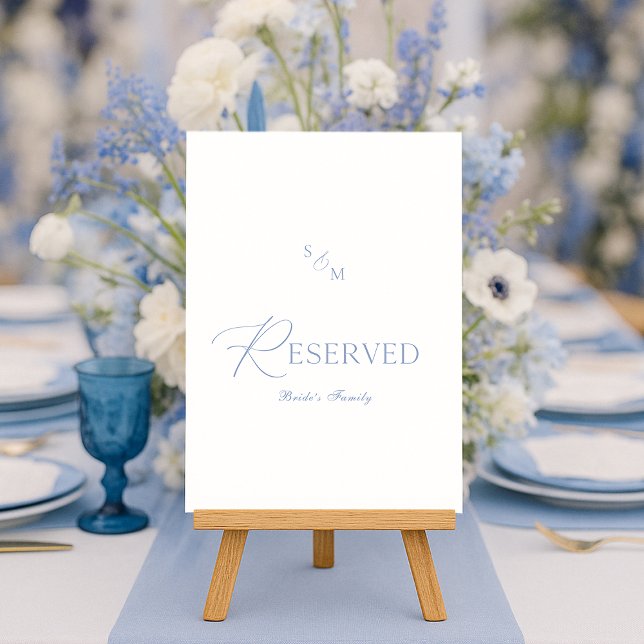 Invitación Letrero de boda "Reservado" azul polvoriento elega (Subido por el creador)