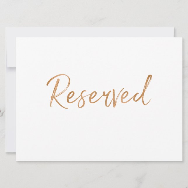 Invitación Letrero de Boda "Reservado" Rosa Dorada | Elegante (Anverso)