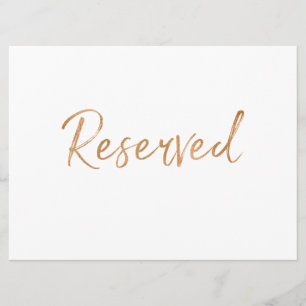 Invitación Letrero de Boda "Reservado" Rosa Dorada   Elegante