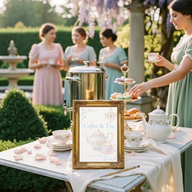 Invitación Letrero de Café y Té Fancy Regency: El Amor se est (Fancy Regency Coffee & Tea Love is Brewing Sign)