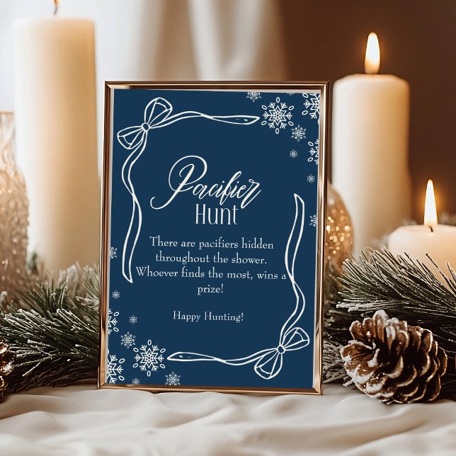 Invitación Letrero de Caza de Chupete Winter Coquette para Ba (Winter Coquette Pacifier Hunt Baby Shower sign)