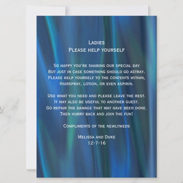 Invitación Letrero de cesta de boda con aspecto de satén azul (Anverso)