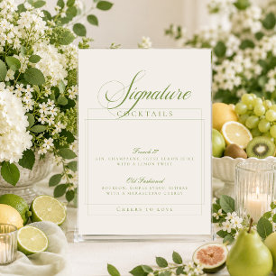 Invitación Letrero de cócteles Signature Verde Marfil Clásico