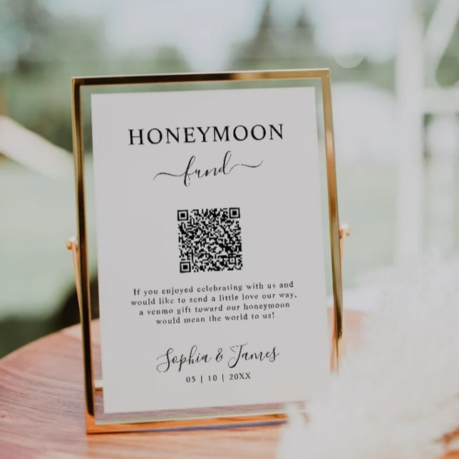 Invitación Letrero de Código QR para Fondo de Luna de Miel Im (Honeymoon Fund QR Code Sign Printable, Wedding Invitation)