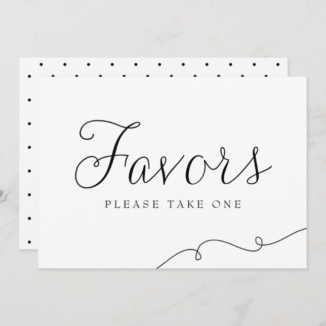 Invitación Letrero de Favores de Boda con Letra Negra y Delic (Anverso / Reverso)
