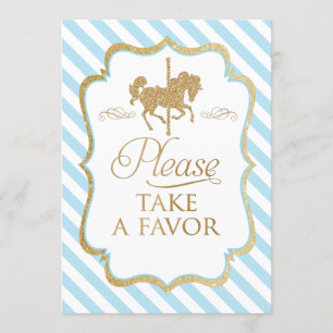 Invitación Letrero de Favorito de Carrusel de Rayas Azules