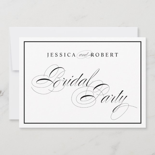 Invitación Letrero de fiesta de boda elegante con borde negro (Anverso)