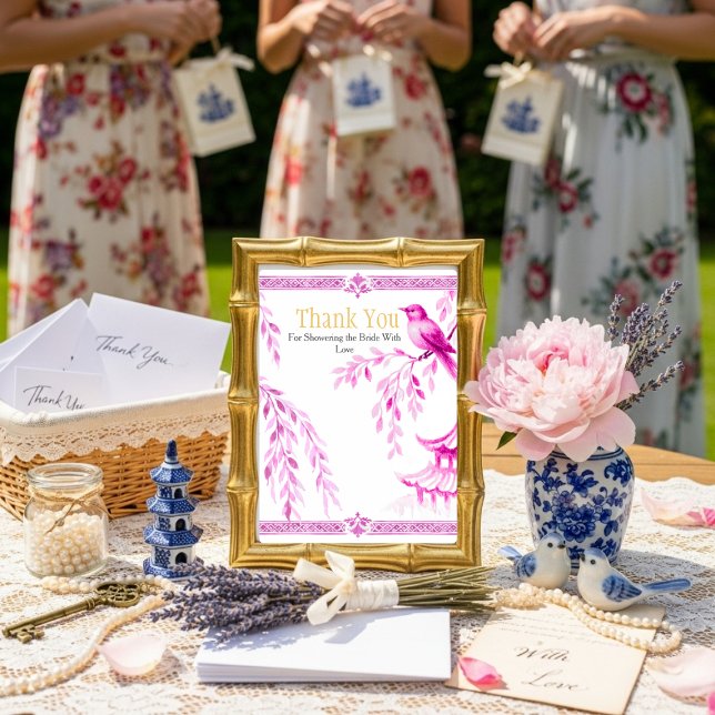 Invitación Letrero de "Gracias" con Chinoiserie Rosa (Pink Chinoiserie "Thank You" Sign)