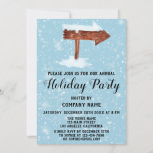 Invitación Letrero De Madera Blanco Nieve Azul Fiesta De Navi