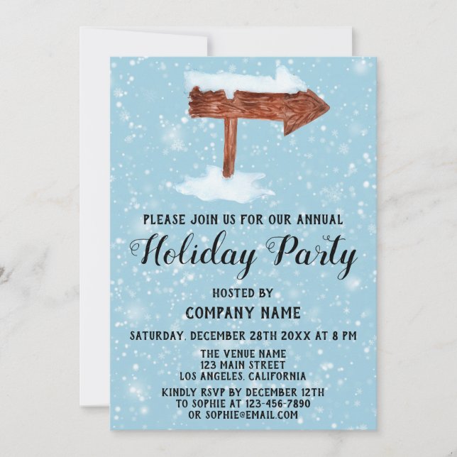 Invitación Letrero De Madera Blanco Nieve Azul Fiesta De Navi (Anverso)