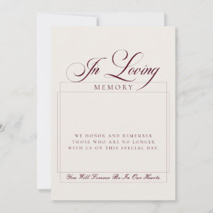 Invitación Letrero de mesa clásico marfil borgoña en memoria