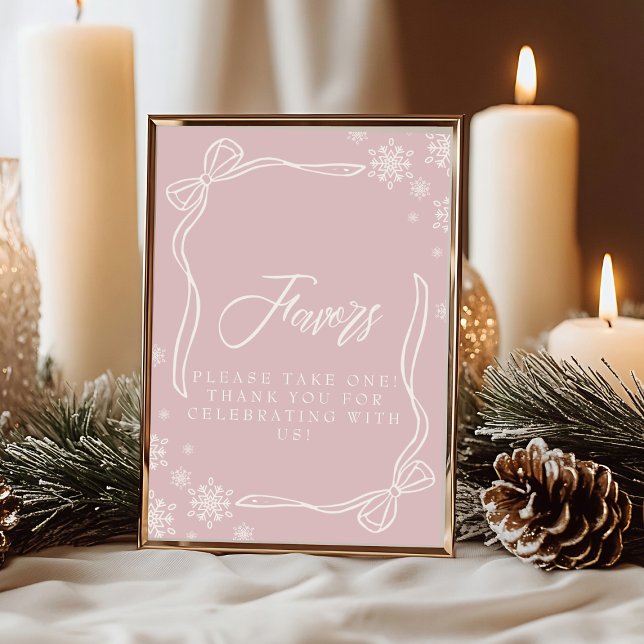 Invitación Letrero de mesa Coquette de invierno rosa para reg (Pink Winter Coquette Favor Table Sign Invitation)