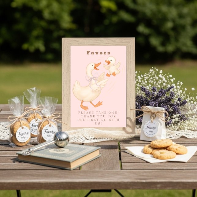 Invitación Letrero de mesa de favor de ganso tonto rosa (Pink Silly Goose Favor Table Sign)