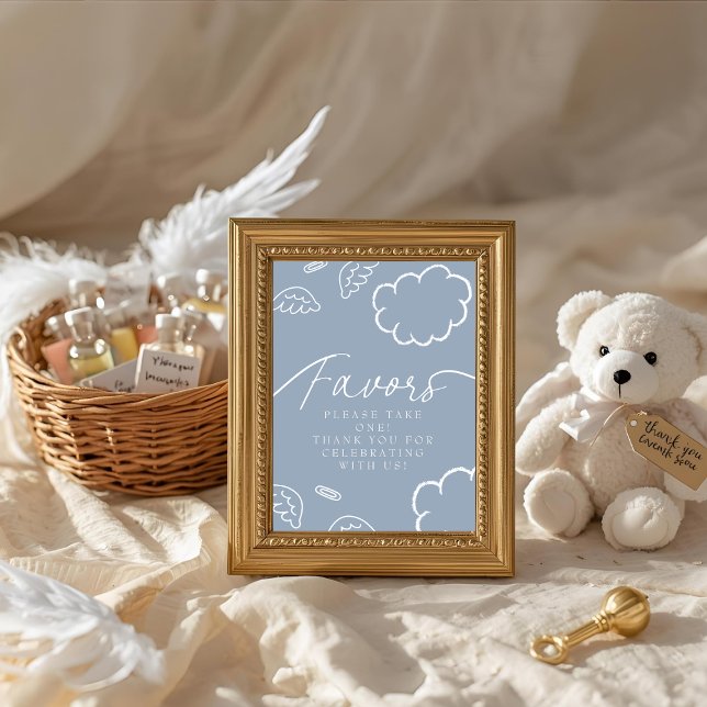 Invitación Letrero de mesa de favores azul Pedacito de Cielo  (Little Piece of Heaven Favors Table Sign)