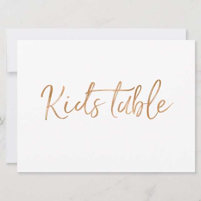 Invitación Letrero de "Mesa de Niños" | Letra en Rosa Dorada  (Anverso)