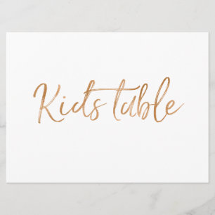 Invitación Letrero de "Mesa de Niños" Letra en Rosa Dorada