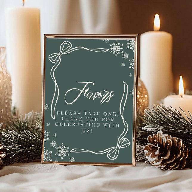 Invitación Letrero de Mesa Favor Coquette de Invierno Verde (Green Winter Coquette Favor Table Sign Invitation)