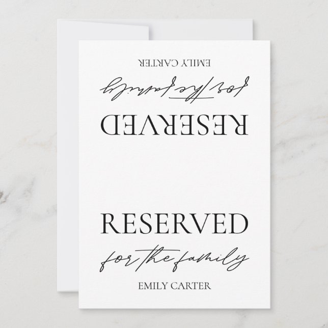 Invitación Letrero de Mesa Reservada para Boda Blanca Moderna (Anverso)