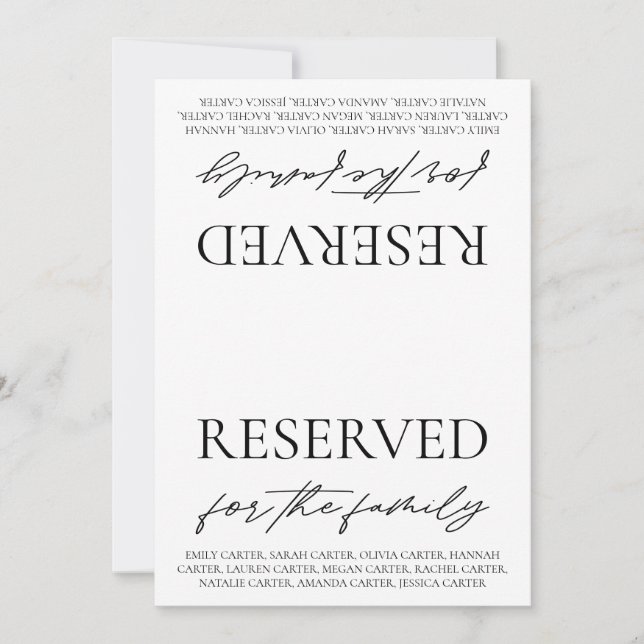 Invitación Letrero de Mesa Reservada para Boda Blanco Moderno (Anverso)