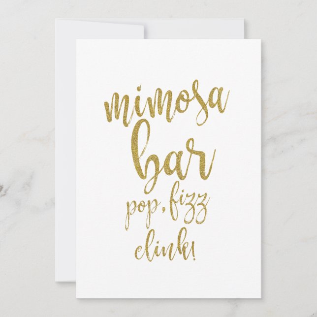 Invitación Letrero de Mimosa Bar Dorado Brillante para Boda E (Anverso)