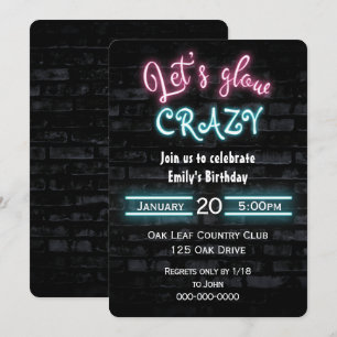 Invitación Letrero de neón de fiesta de cumpleaños en pared d