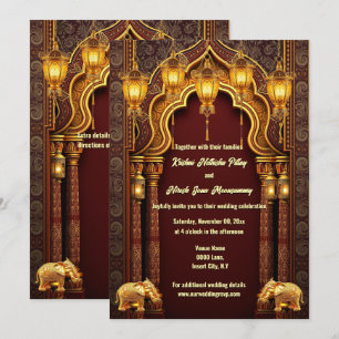 Invitación Letrero de oro de Borgoña elefantes de la India