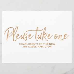 Invitación Letrero de Recuerdos de Boda "Por favor tome uno"