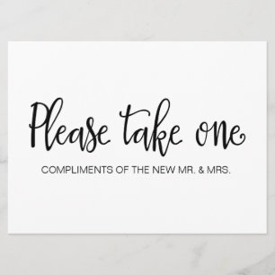 Invitación Letrero de Recuerdos de Boda "Tome Uno, Por Favor"