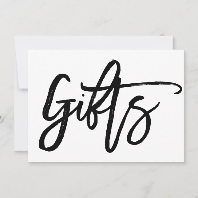 Invitación Letrero de regalos de boda con letra a mano chic (Anverso)