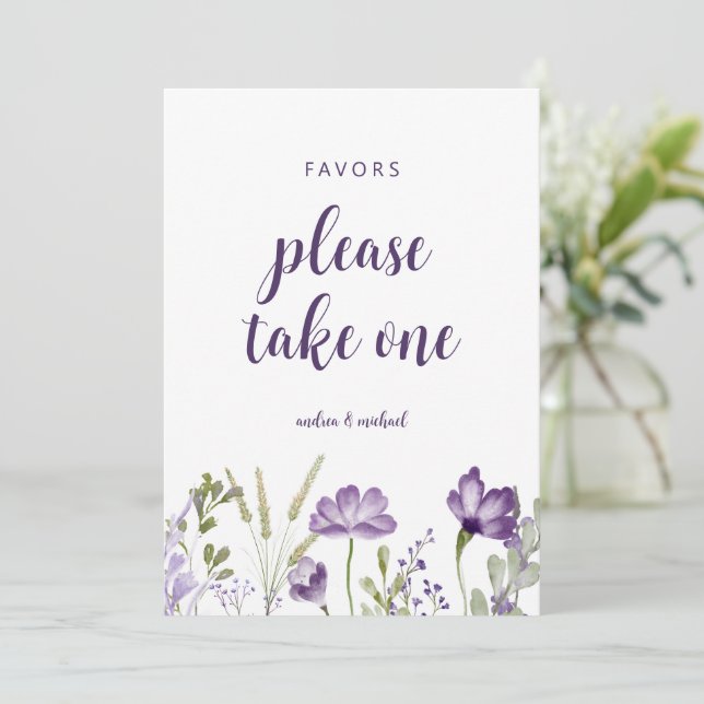 Invitación Letrero de Regalos de Boda Floral Lila Lavanda Tar (Anverso de pie)