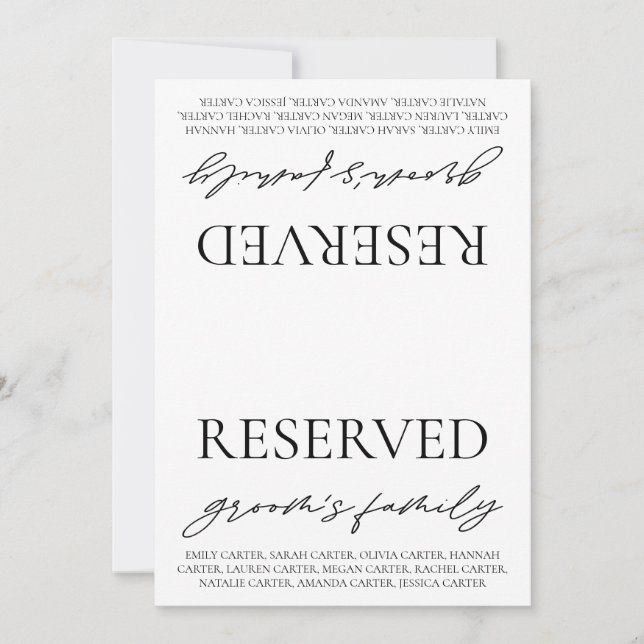 Invitación Letrero de Reserva de Mesa de Boda Blanco Moderno (Anverso)