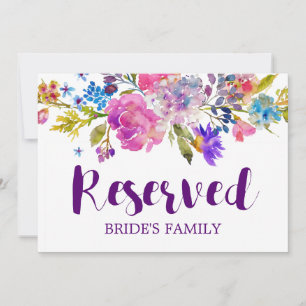 Invitación Letrero de "Reservado" de Boda con Flores Moradas 