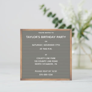 Invitación Letrero de tablero de letras gris para cualquier o