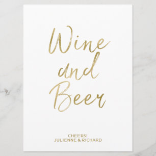 Invitación Letrero de Vino y Cerveza   Estilo Dorado con Letr