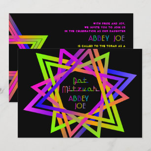 Invitación Letrero neón PixDezines Estrella de David / Bat Mi